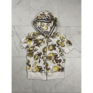 JUICY COUTURE Hoodie S/S Jacket Zip Terry Lemons Peach White Yellow Top S RARE
